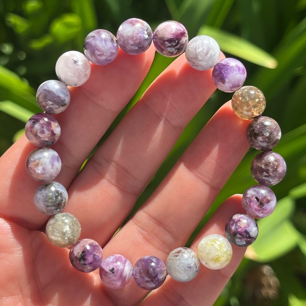 9.5mm stretchable multicolor purple yellow mica bracelet 0291‎